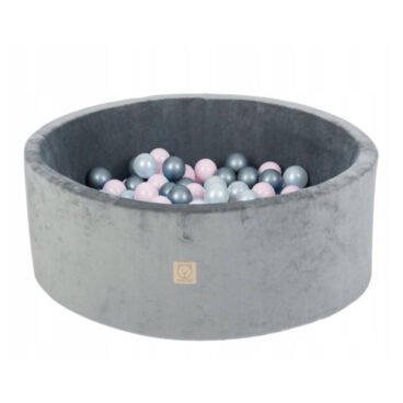Main8 Misioo Ball Pool Round 90 x 30 Grey Velvet with 200 Balls Pink/Silver/Pearl