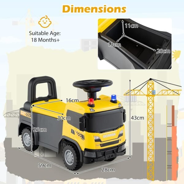 71-BaGd+cHL._AC_SL1500_ Licensed Scania Kids Ride-On Truck – Yellow Push Along Car (18+ Months)