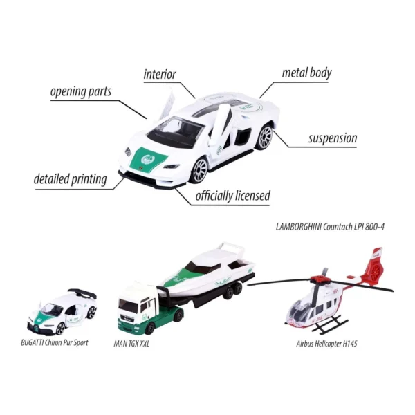 Majorette Dubai Police Force Pack Die Cast Toy Cars Set for Kids Collectible Vehicle Play Fun