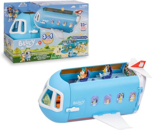 Bluey 3 in 1 Airplane Playset with Figures for Kids Adventure Play
