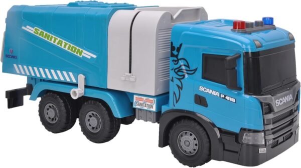 61N8uBbje4L._AC_SL1500_ Scania Friction Powered Sanitation Truck Toy, Blue Push & Go Garbage Truck with Liftable Front End & Dumping Function, 19.7 Inch, Ages 3+