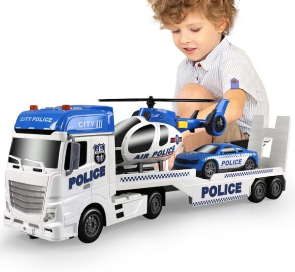 71m38zEkTFL._AC_SL1500_ Large Multi-Functional Police Truck Toy Set with Helicopter and Racing Car Lights Sounds 3+