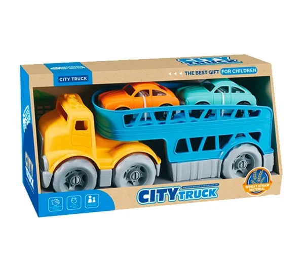 877561-800-720 Rollup Kids Car Carrier Truck Set – 2-Level Trailer with Working Ramps & 2 Mini Cars – Recyclable – Ages 3+