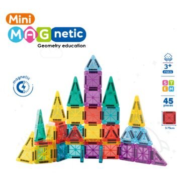 Mini Magnetic Building Tiles 45-Piece STEM Geometry Toy Creative Construction Set 3+