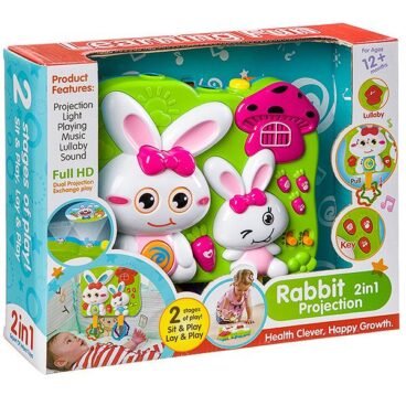 Rabbit 2-in-1 Projection Toy with 5 Musical Keys – Carrot Design for Kids, Multicolor
