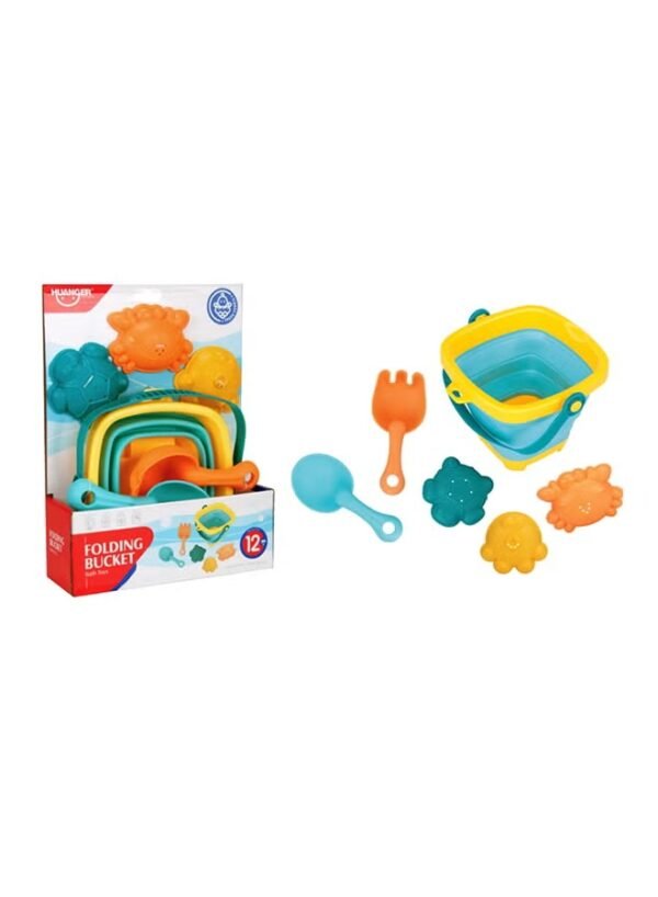 imgi_155_N37098362A_2 Bath & Beach 5-PieceToy Set with Foldable Bucket and Animal Sand Molds