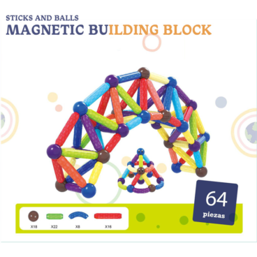 Magnetic Building Blocks 64-Piece STEM Toy for Kids Creative 2D 3D Construction 3+