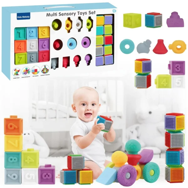 klocki-miekkie-sensoryczne-gumowe-zestaw-gryzaki-wieza-ksztalty-cyferki-0-b-iext174770700 Multi Sensory Soft Building Blocks Baby Toy Set Safe Stacking Shapes For Development